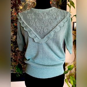 VTG Lace Knit Aqua Blouse! Perfect for Spring! Size Small. Excellent Condition!